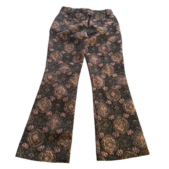 A.L.C. Brocade Flared Pants Trousers Women's Black/Brown/Pink Pattern, Size 2 - Picture 2 of 11